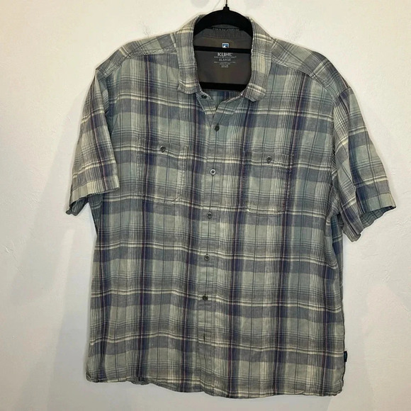 KUHL MENS BUTTON UP SHORT SLEEVE SHIRT COTTON/LINEN BLEND XL - Picture 1 of 7